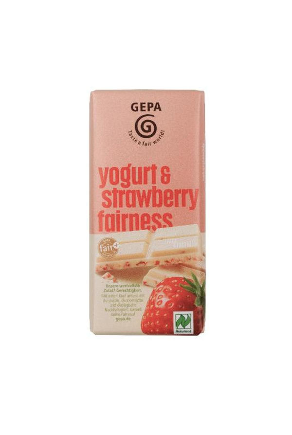 Produktfoto zu Weiße Joghurt Erdbeere Schokolade 40g GEPA