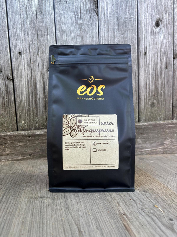 Produktfoto zu Mertens Wiesbrock Lieblingsespresso ganze Bohne 500g EOS Kaffeerösterei