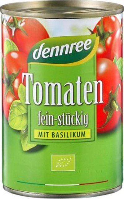 Produktfoto zu Tomaten feinstückig mit Basilikum 400g dennree