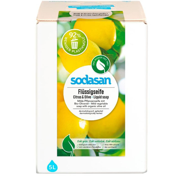 Produktfoto zu Flüssigseife Citrus & Olive 5 Liter Bag in Box Sodasan