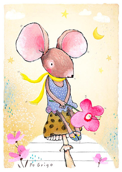 Produktfoto zu Postkarte Maus mit Blume Pe Grigo