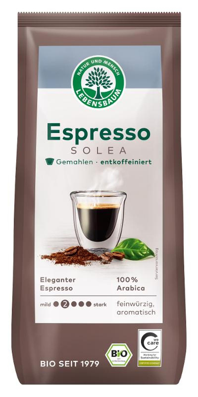 Produktfoto zu Espresso Solea entkoffeiniert 250g Lebensbaum