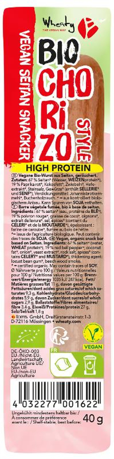 Produktfoto zu VPE Wheaty Chorizo Snacker 12x40g wheaty