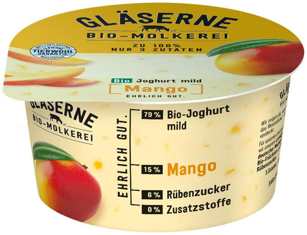 Produktfoto zu VPE Joghurt pur Mango 3,5% 6x150g Gläserne Molkerei