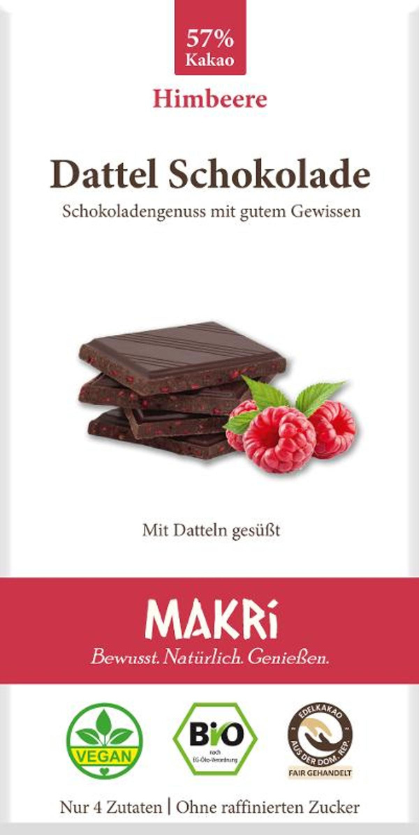 Produktfoto zu Dattel Schokolade Himbeere 57% 85g Makri