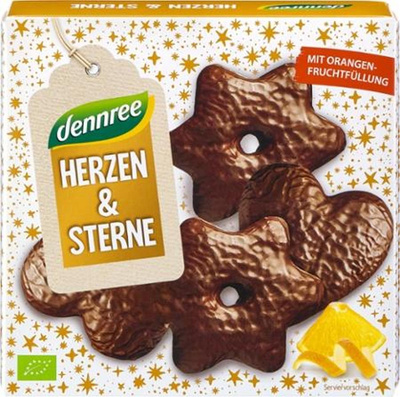 Produktfoto zu Herzen und Sterne mit Orangenfruchtfüllung 250g dennree