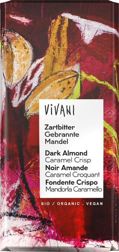 Produktfoto zu Schokolade Zartbitter Gebrannte Mandel 80g Vivani