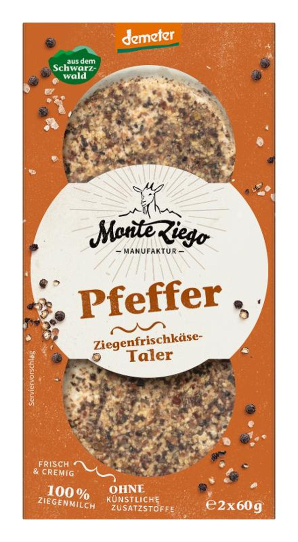Produktfoto zu Ziegenfrischkäse Taler Pfeffer 2x60g Monte Ziego