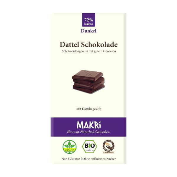 Produktfoto zu Dattel Schokolade Dunkel 72% 85g Makri