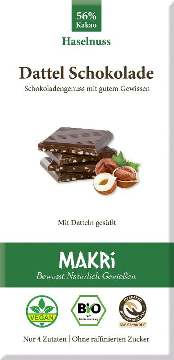 Produktfoto zu Dattelschokolade Haselnuss 56% 85g Makri