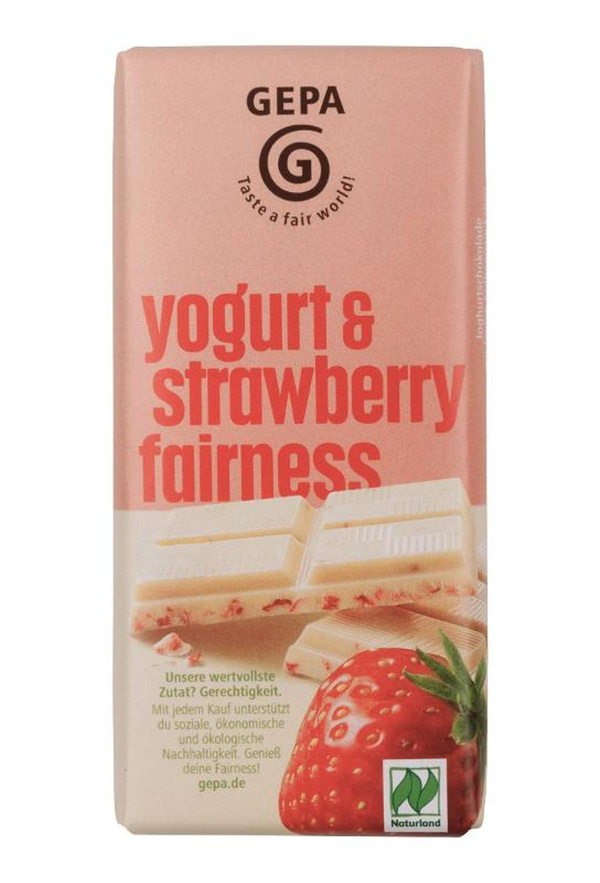 Produktfoto zu Weiße Joghurt Erdbeere Schokolade 40g GEPA