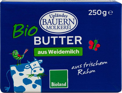 Produktfoto zu VPE Süßrahmbutter 16x250g Upländer Bauernmolkerei