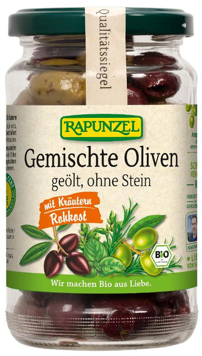 Produktfoto zu VPE Gemischte Oliven mit Kräutern ohne Stein geölt 6x170g Rapunzel