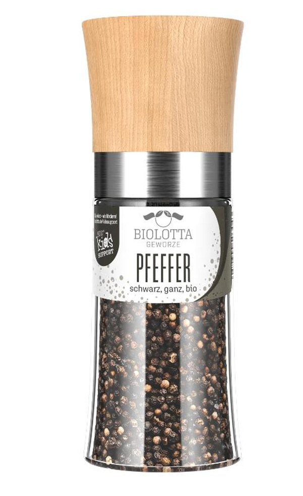 Produktfoto zu Gewürzmühle Pfeffer schwarz ganz 75g Biolotta Gewürze
