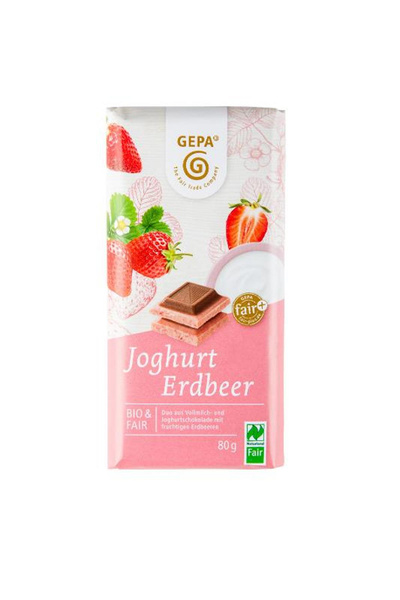 Produktfoto zu Weiße Joghurtschokolade mit Erdbeere und Vollmilch 80g GEPA