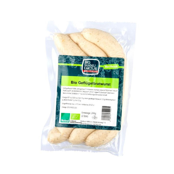 Produktfoto zu Geflügelbratwurst 240g (3 Stück) Bio Manufaktur Westfalen