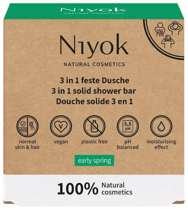 Produktfoto zu 3in1 Feste Dusche 80g Niyok Natural Cosmetics