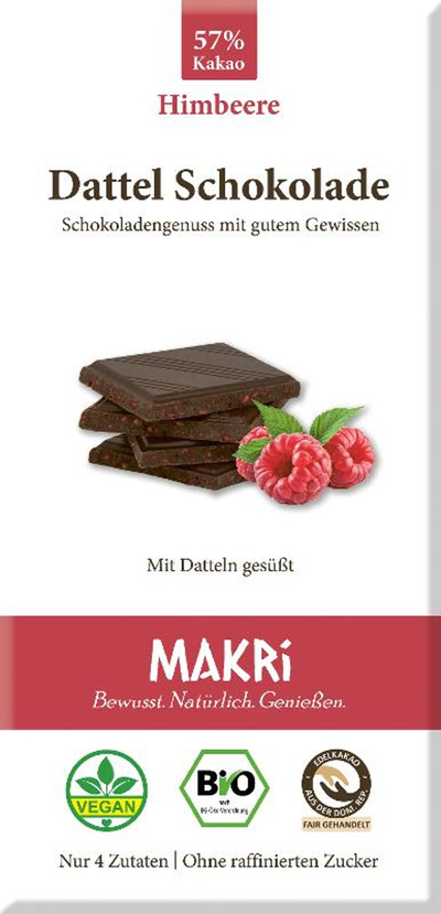 Produktfoto zu Dattel Schokolade Himbeere 57% 85g Makri
