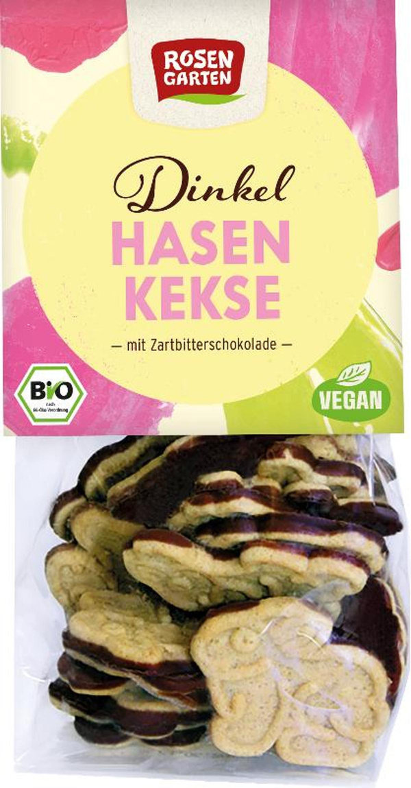 Produktfoto zu Dinkel Hasenkekse mit Zartbitterschokolade 125g Rosengarten