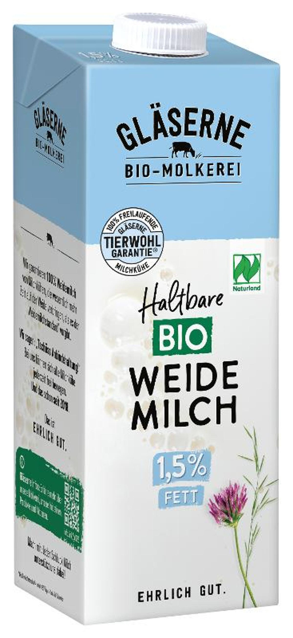 Produktfoto zu VPE H-Weidemilch 1,5% 12x1l Gläserne Molkerei
