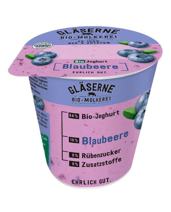 Produktfoto zu VPE Joghurt pur Blaubeere 3,5% 8x150g Gläserne Molkerei