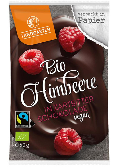 Produktfoto zu Himbeere in Zartbitter Schokolade 50g Landgarten