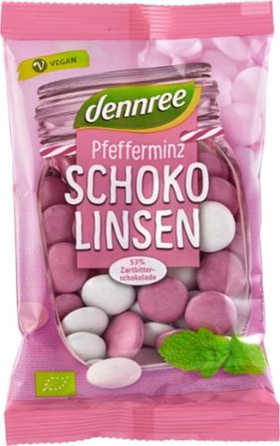 Produktfoto zu Pfefferminz Schokolinsen 100g dennree