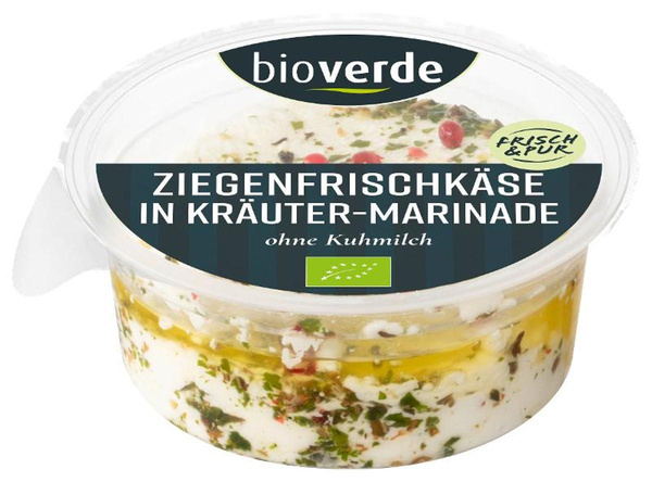 Produktfoto zu Ziegenfrischkäse in Kräuter-Marinade mit rosa Pfefferkörnern 50% 100g bio verde