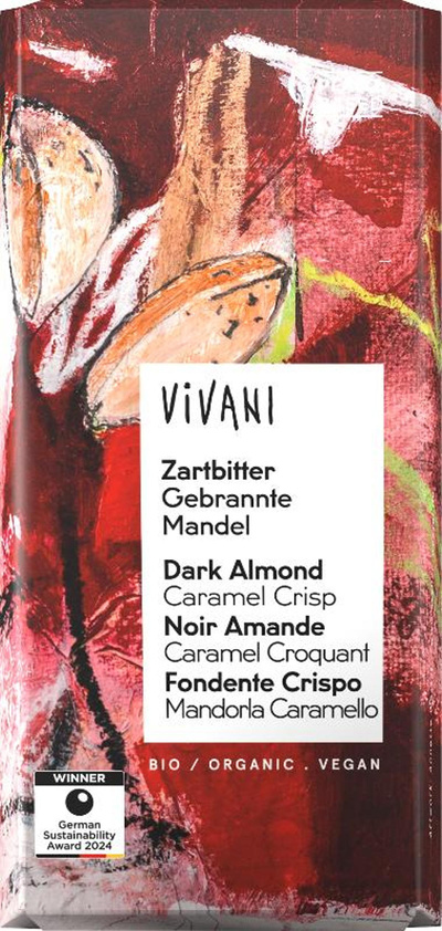 Produktfoto zu Schokolade Zartbitter Gebrannte Mandel 80g Vivani