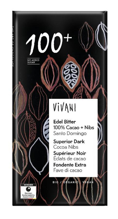Produktfoto zu Edel Bitter 100% Cacao & Nibs 80g Vivani
