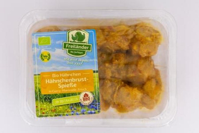 Produktfoto zu Hähnchenbrustspieße Curry ca. 350g Freiländer Bio-Geflügel
