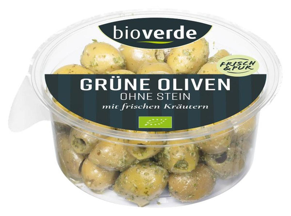 Produktfoto zu VPE Grüne Oliven ohne Stein mit frischen Kräutern mariniert 6x150g bio-verde