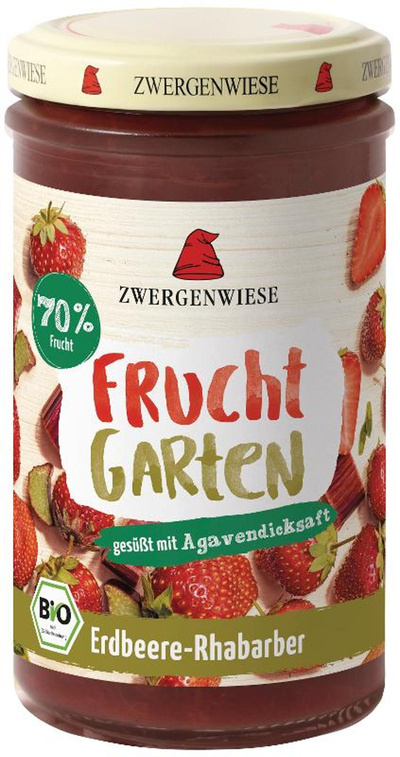 Produktfoto zu Fruchtgarten Fruchtaufstrich 70% Erdbeer-Rhabarber 225g Zwergenwiese