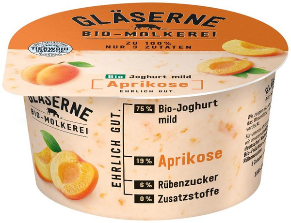 Produktfoto zu VPE Joghurt pur Aprikose 3,8% 6x150g Gläserne Molkerei
