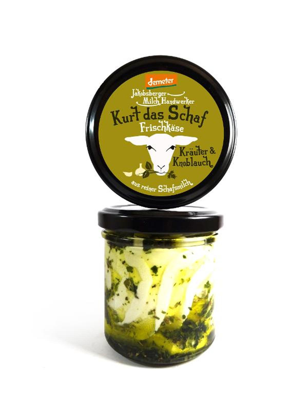 Produktfoto zu Kurt das Schaf - Frischkäse mit Kräutern und Knoblauch 135g Jakobsberger MilchHandwerker