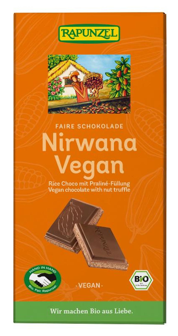 Produktfoto zu Nirwana vegane Schokolade mit Praliné-Füllung 100g Rapunzel