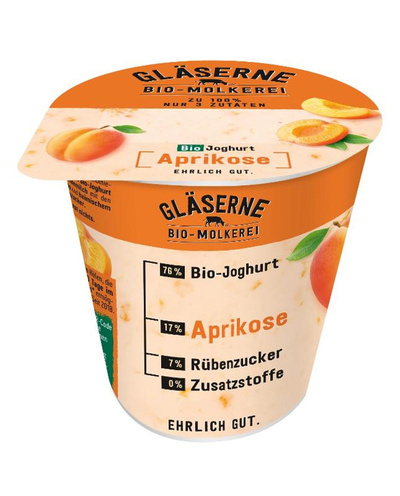 Produktfoto zu VPE Joghurt pur Aprikose 3,8% 8x150g Gläserne Molkerei