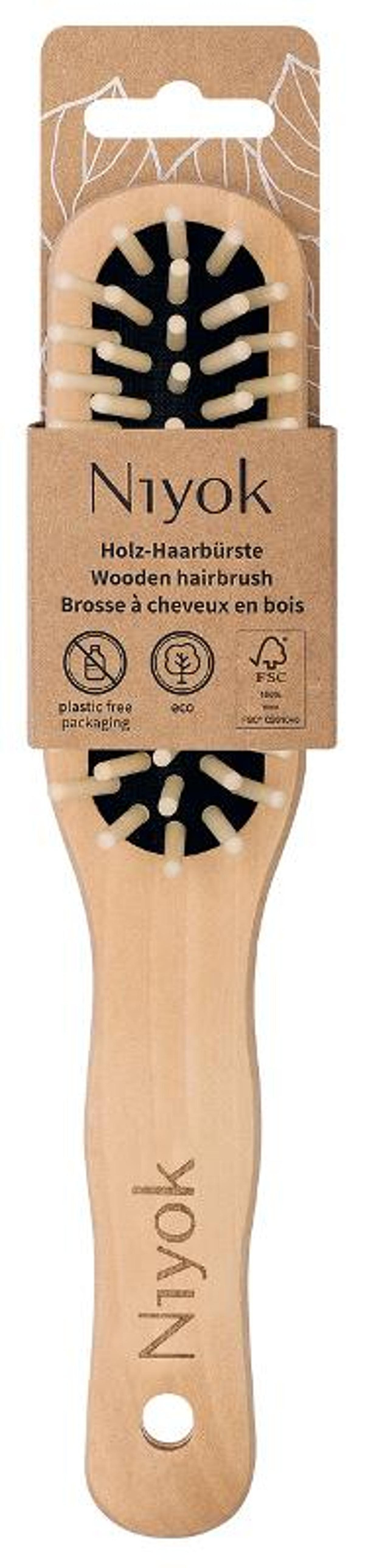 Produktfoto zu Haarbürste länglih mit Holznoppen Niyok Natural Cosmetics