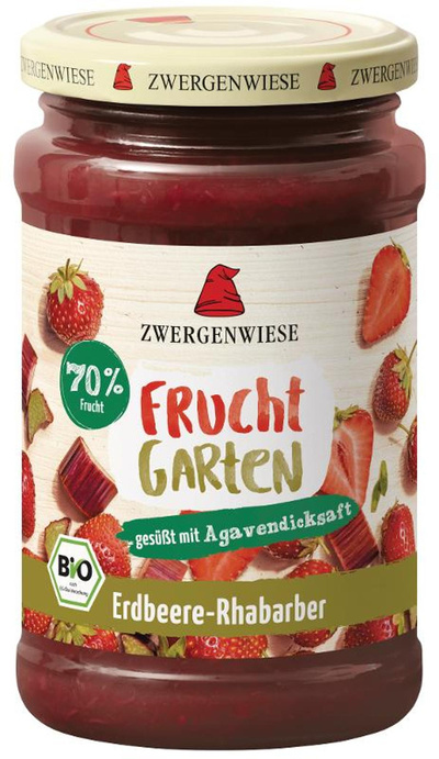Produktfoto zu Fruchtgarten Fruchtaufstrich 70% Erdbeer-Rhabarber 225g Zwergenwiese