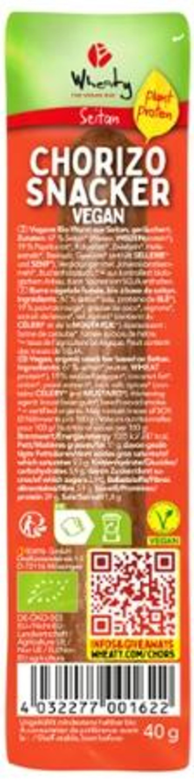 Produktfoto zu VPE Wheaty Chorizo Snacker 12x40g wheaty