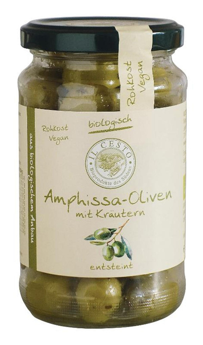 Produktfoto zu Grüne Amphissa Oliven mit Kräutern 170g Il Cesto