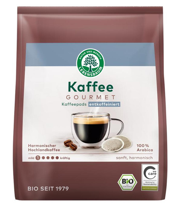 Produktfoto zu VPE Gourmet-caffè crema entkoffeiniert 5x18x7gr pads Packung Lebensbaum