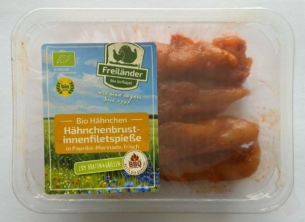 Produktfoto zu Hähnchen-Innenfiletspieße Paprika ca. 350g Freiländer Bio-Geflügel