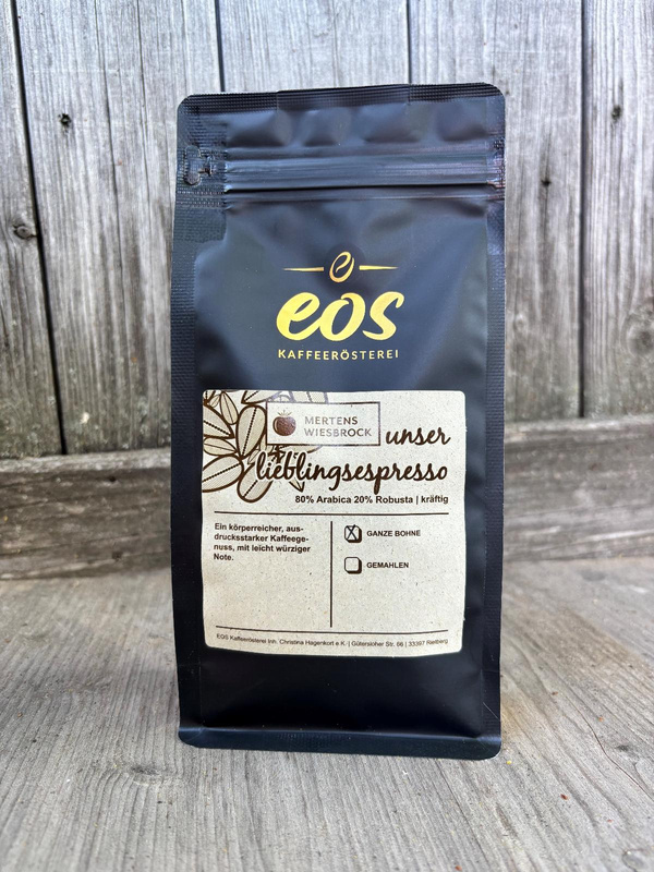 Produktfoto zu Mertens Wiesbrock Lieblingsespresso ganze Bohne 250g EOS Kaffeerösterei