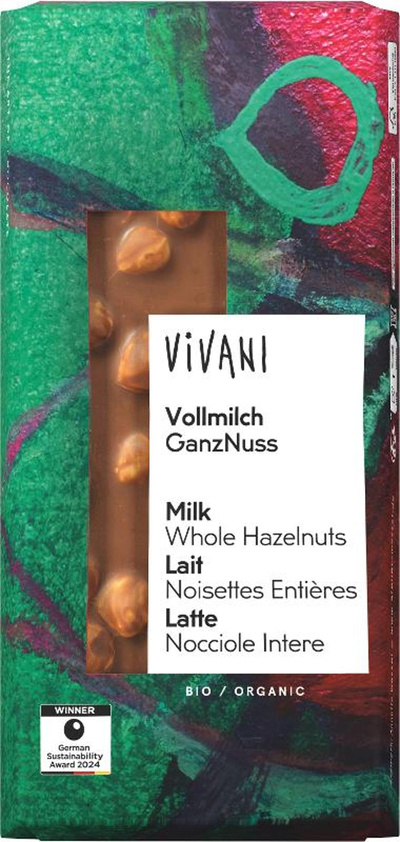 Produktfoto zu Vollmilch Schokolade ganze Nüsse 100g Vivani