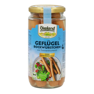 Produktfoto zu VPE Geflügel-Bockwürstchen 12x180g (Abtropfgewicht) Ökoland