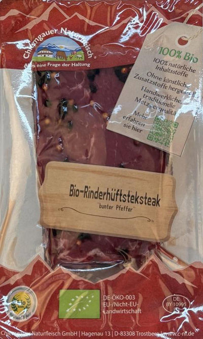 Produktfoto zu Rinderhüftsteak bunter Pfeffer 350g Chiiemgauer Naturfleisch