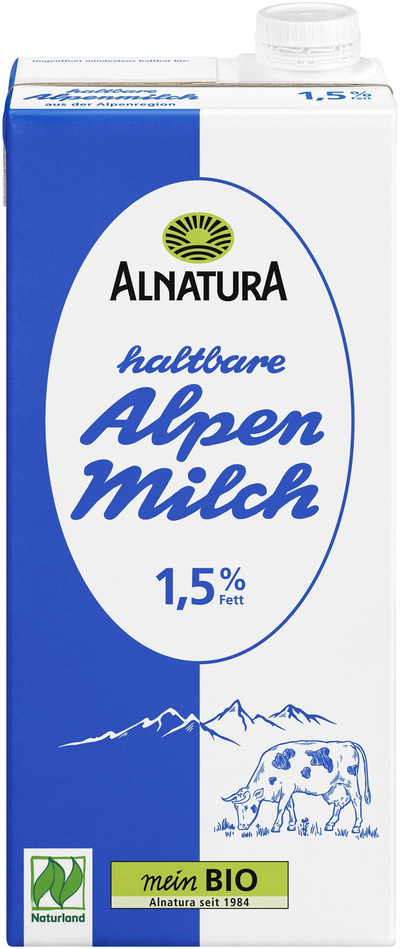 Produktfoto zu Haltbare Alpenmilch 1,5% 1 l Alnatura