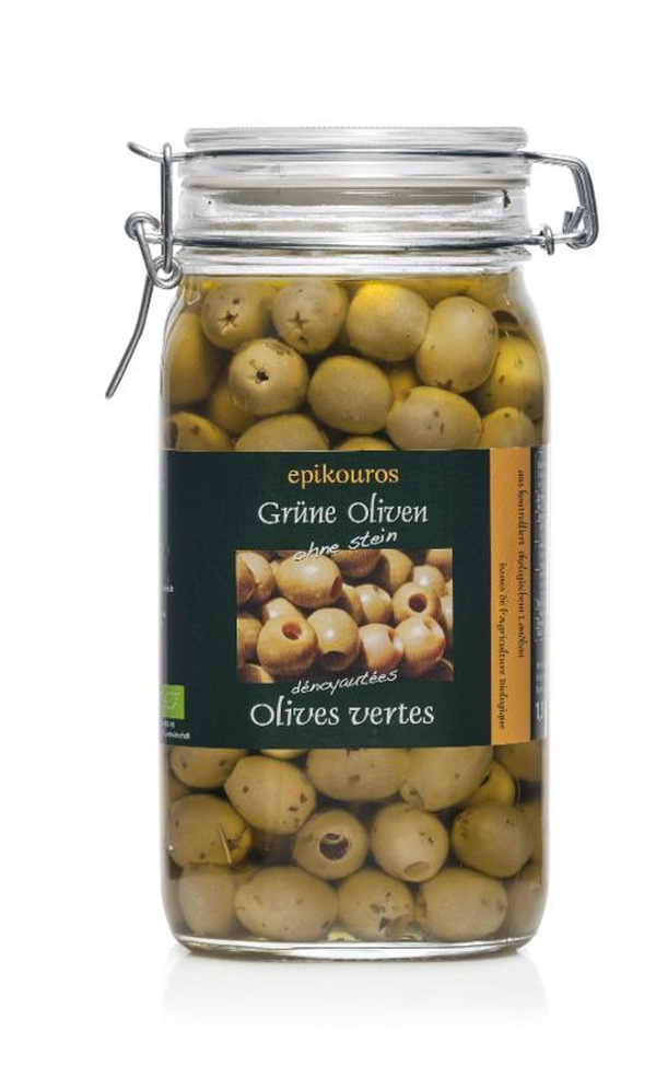 Produktfoto zu Grüne Oliven ohne Stein - 1,5kg-Glas EPíKOUROS