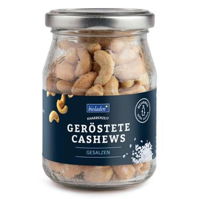 Produktfoto zu Geröstete Cashews gesalzen im Pfandglas bioladen